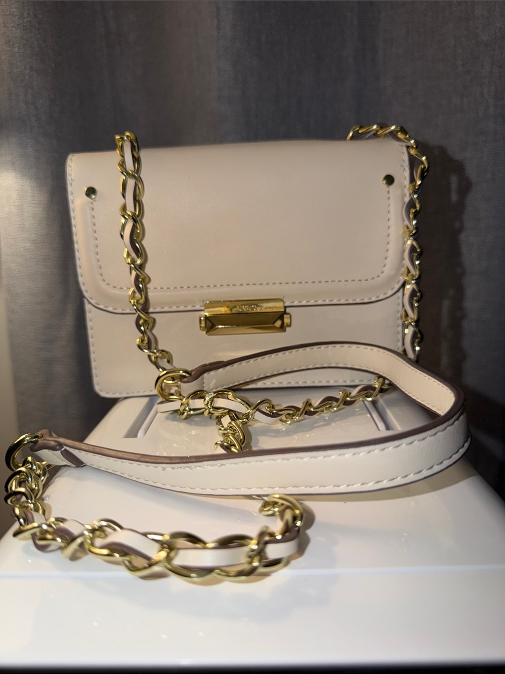 Charming Charlie Cream Crossbody with Gold Chain